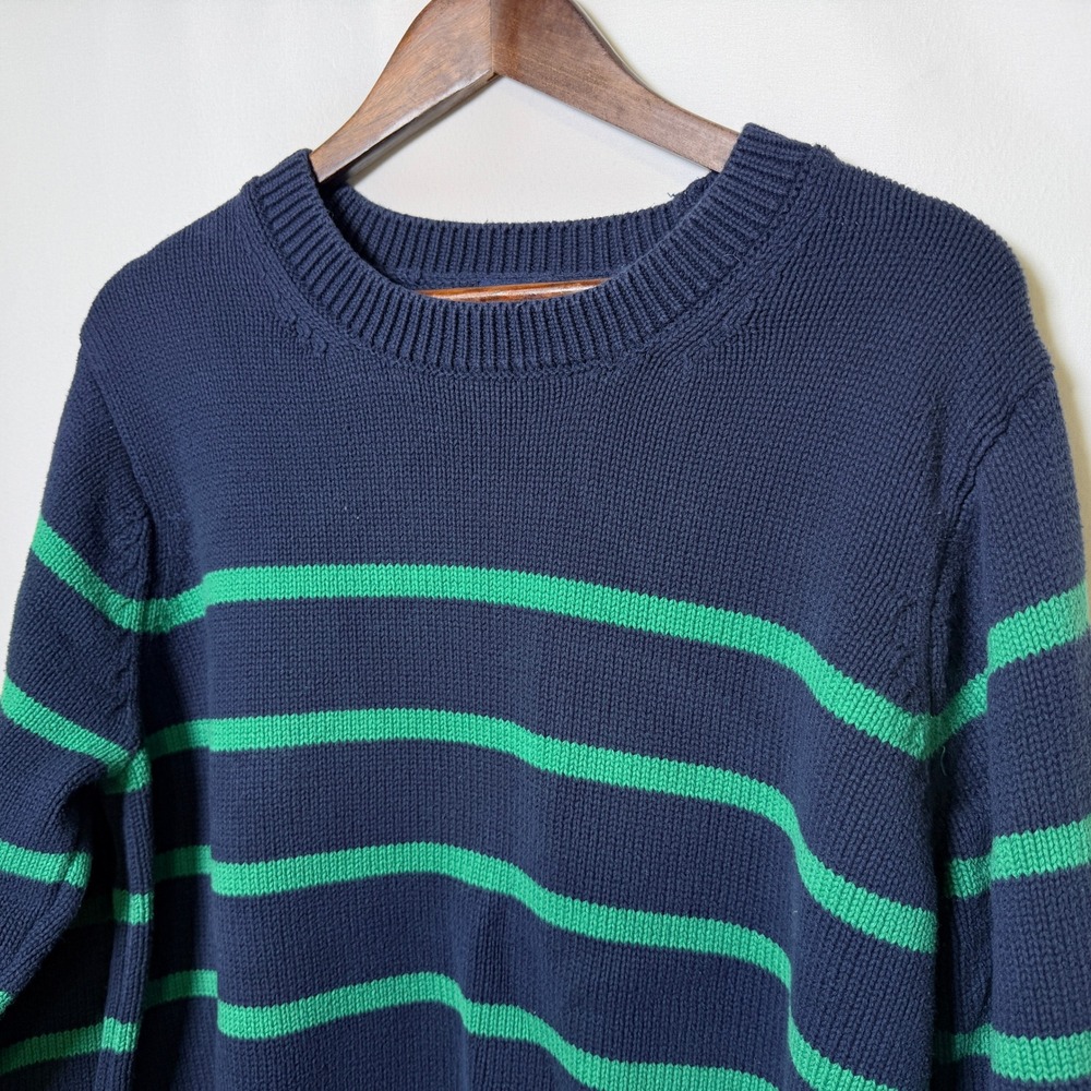 Gap Womens XL Navy Blue Green Striped Cotton Crewneck Sweater GP007117